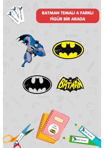 Okul Etiketi/ Kalem Defter Kitap /isme Özel Etiket Seti -186 Adet -Batman Temalı - E015