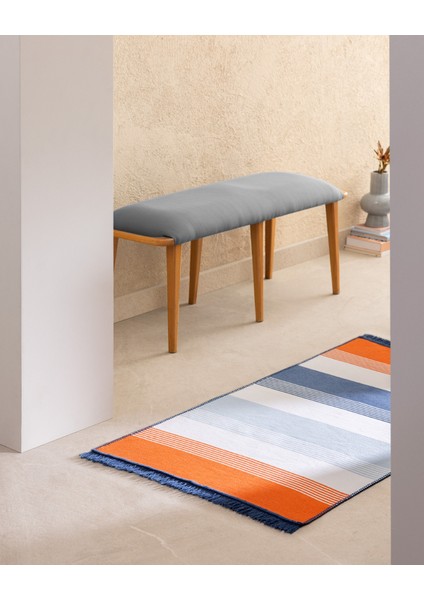 Rontalon Saçaklı Dokuma Kilim - 60X100 cm - Turuncu/lacivert