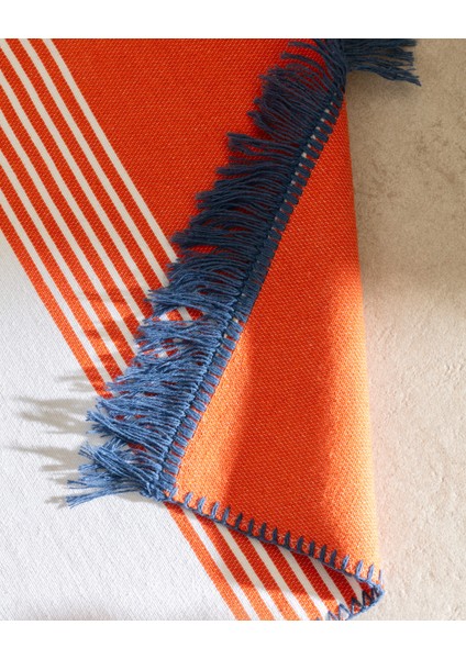 Rontalon Saçaklı Dokuma Kilim - 60X100 cm - Turuncu/lacivert modelleri