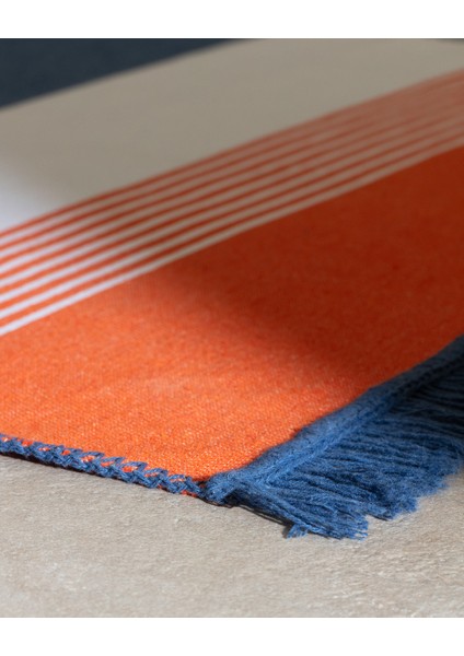 Rontalon Saçaklı Dokuma Kilim - 60X100 cm - Turuncu/lacivert fırsatları