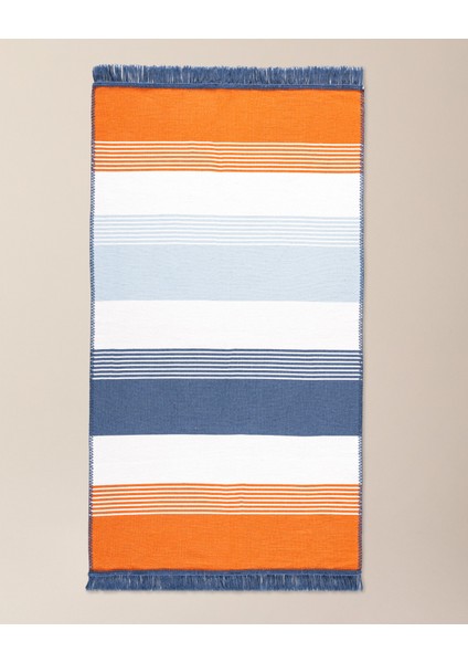 Rontalon Saçaklı Dokuma Kilim - 60X100 cm - Turuncu/lacivert indirimleri