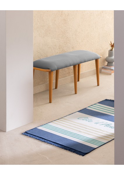 Rocasson Saçaklı Dokuma Kilim - 60X100 cm - Lacivert/mavi