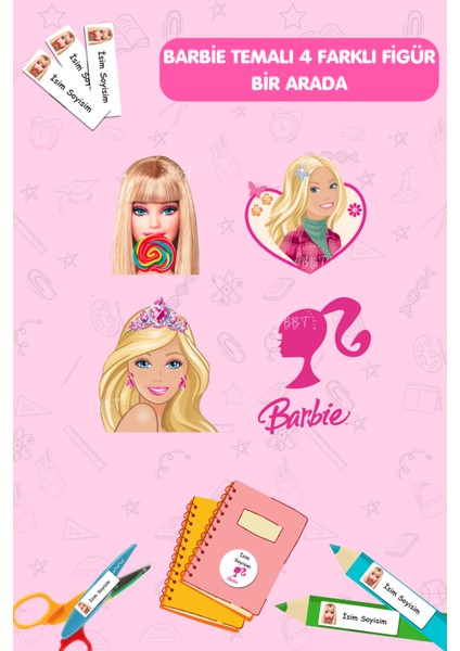 Kalem Defter Etiketi - Isme Özel Yazılabilen Etiket Seti - 186 Adet/barbie -E020/ Okul Etiketi