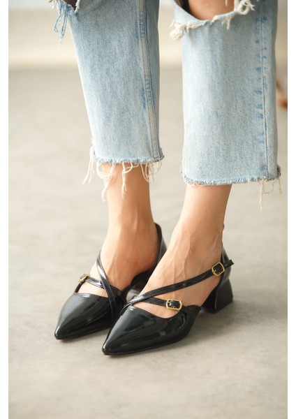 Kadın Pier Kısa Topuklu Ayakkbı Siyah-Rugan