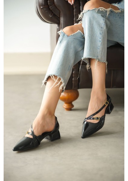 Kadın Pier Kısa Topuklu Ayakkbı Siyah-Rugan modelleri