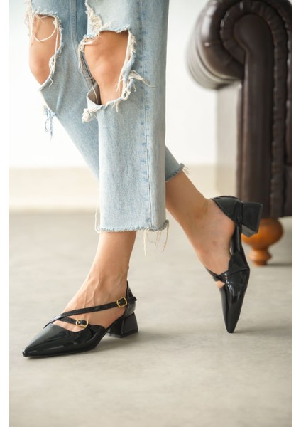 Kadın Pier Kısa Topuklu Ayakkbı Siyah-Rugan fırsatları