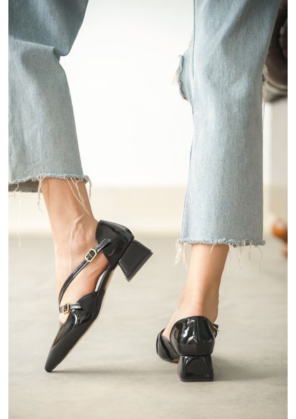 Kadın Pier Kısa Topuklu Ayakkbı Siyah-Rugan indirimleri