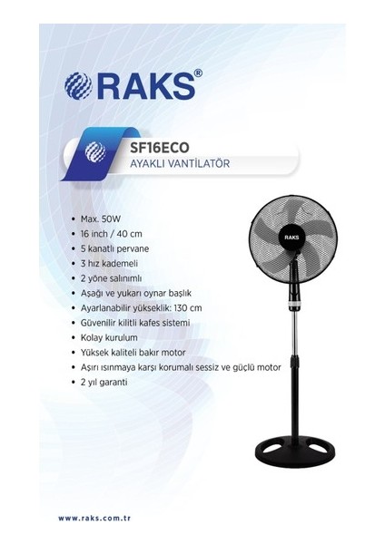 Sf 16 Eco Salınım Özellikli 50 W Ayaklı Vantilatör fiyatları