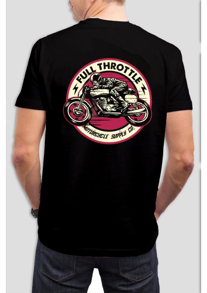 Motorcu Baskılı Siyah Tişört C839