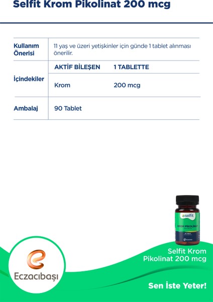 Krom Pikolinat 200 Mcg 90 Tablet