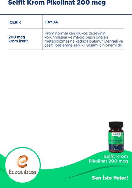 Krom Pikolinat 200 Mcg 90 Tablet