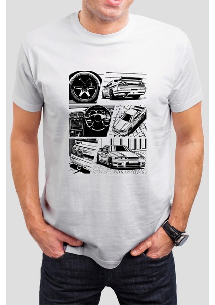 Kaykay Baskılı Siyah Tişört C823