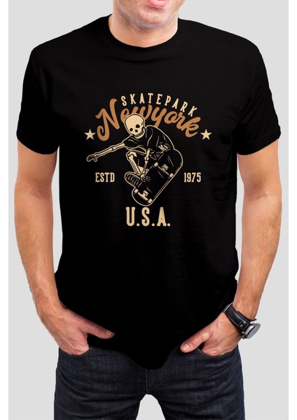 Skatepark Baskılı Siyah Tişört C825