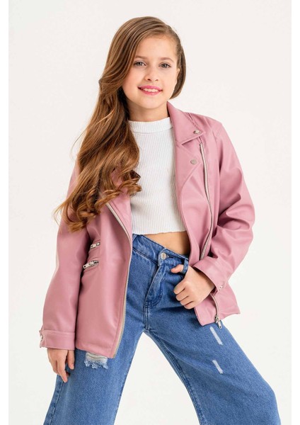 Fermuarlı Astarlı Kız Çocuk Deri Ceket indirimleri