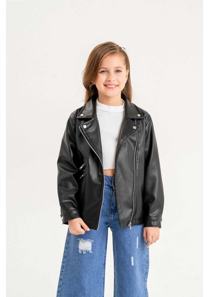 Fermuarlı Astarlı Kız Çocuk Deri Ceket fırsatları