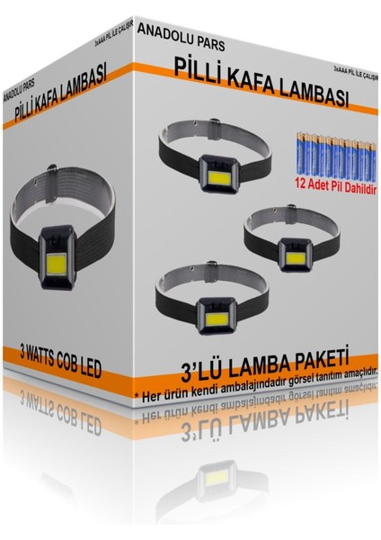 Anadolu Pars 3 Adet Kamp Lambası Parlak Beyaz Cobled (Siyah Kasa)
