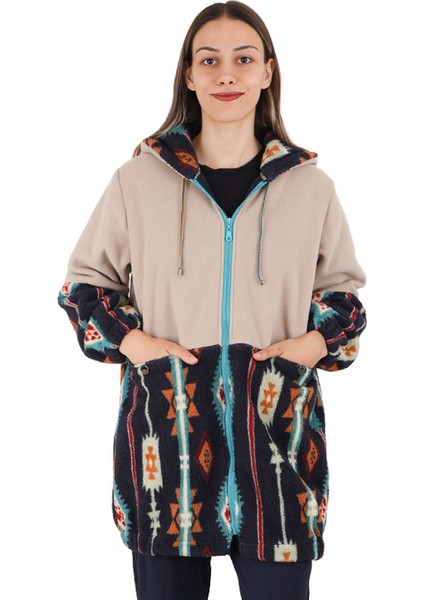 Lacivert/bej Kilim Desenli Kadın Polar Ceket fırsatları