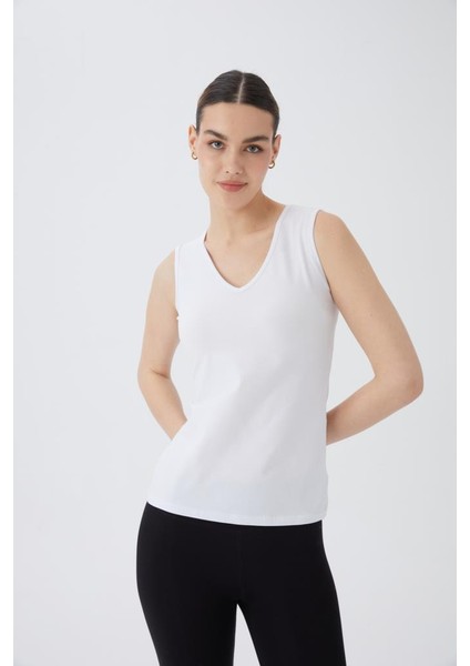 Sıfır Kol V Yaka Kadın Body T-Shirt 2050