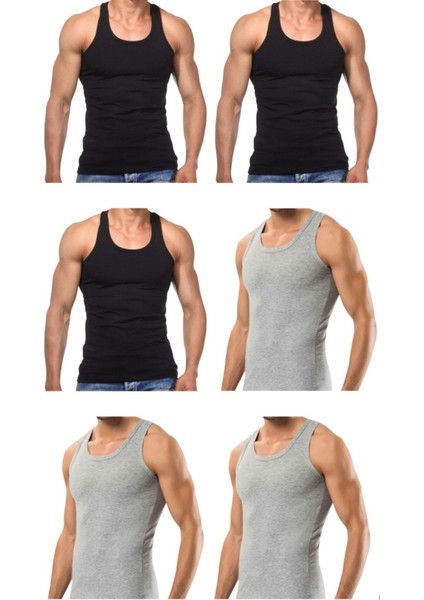 6 Adet Erkek Slim Fit Dar Kalıp Likralı Penye Sporcu Atleti(Rambo Atleti)