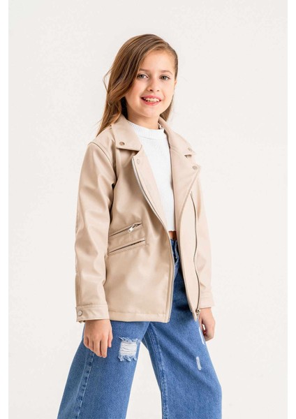 Fermuarlı Astarlı Kız Çocuk Deri Ceket fırsatları