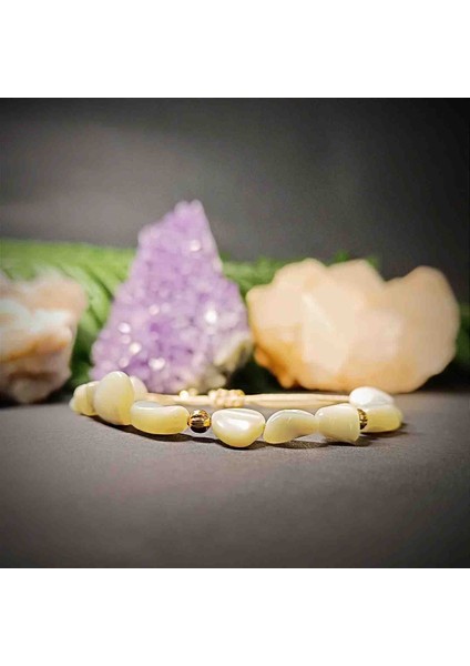 Sedef Amorf Kesim Makrome Örgü Doğal Taş Bileklik