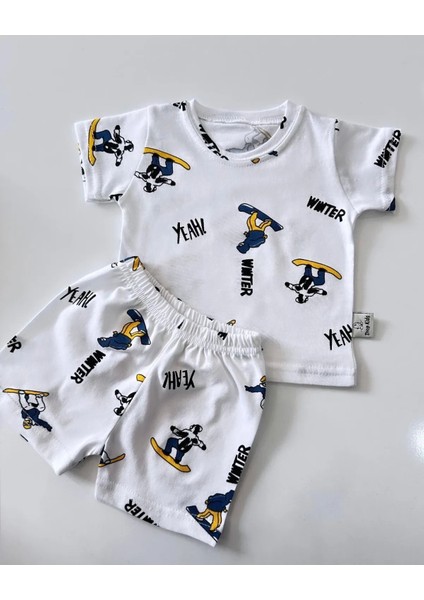 Bebek Pijama Takımı Kısakol Şort Kaykay Desen %100 Pamuk Yenidoğan Çocuk Pijama