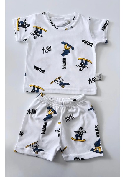 Bebek Pijama Takımı Kısakol Şort Kaykay Desen %100 Pamuk Yenidoğan Çocuk Pijama