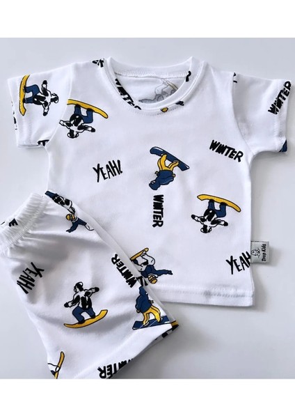 Bebek Pijama Takımı Kısakol Şort Kaykay Desen %100 Pamuk Yenidoğan Çocuk Pijama