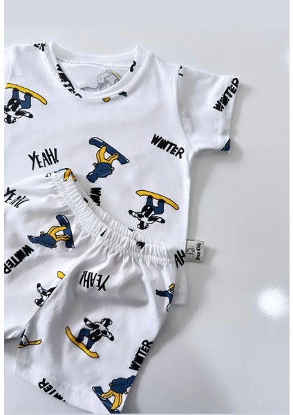 Bebek Pijama Takımı Kısakol Şort Kaykay Desen %100 Pamuk Yenidoğan Çocuk Pijama