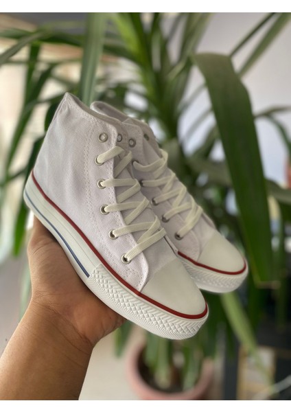 Beyaz Uzun Keten Sneaker Cnv Spor Ayakkabı Günlük Snekaer