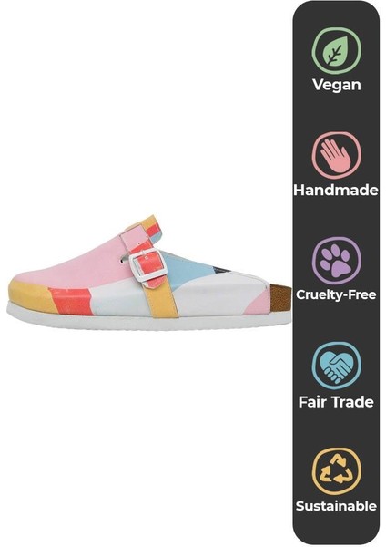 Kadın Vegan Deri Çok Renkli Terlik - Paint it with Colors Tasarım fırsatları