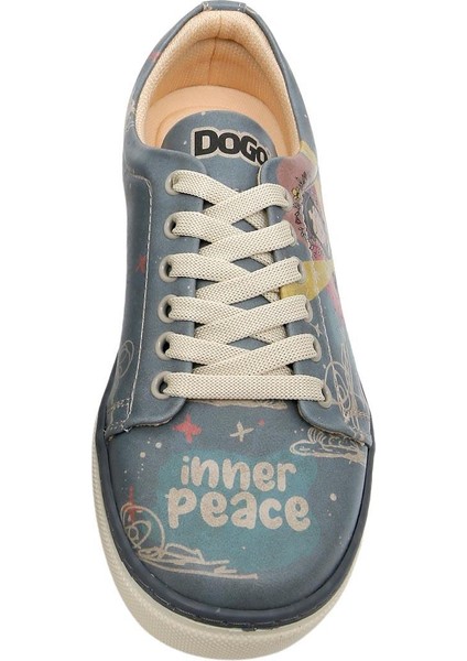 Kadın Vegan Deri Mavi Sneakers - Find Your Inner Peace Tasarım