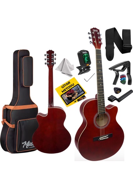 XC-200RD Kaliteli Akustik Gitar Seti 40 İnç 4/4 Yetişkin Full Set
