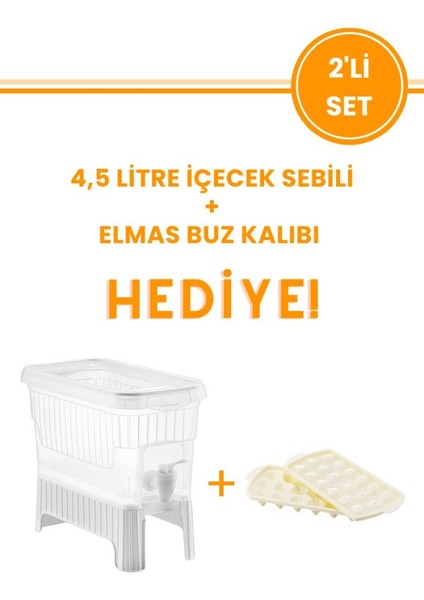 Su ve Içecek Buzdolabı Sebili Ayaklı Damacana 4,5 Lt, Elmas Buz Kalıbı Diamond Ice Buz Kalıbı 2li Set