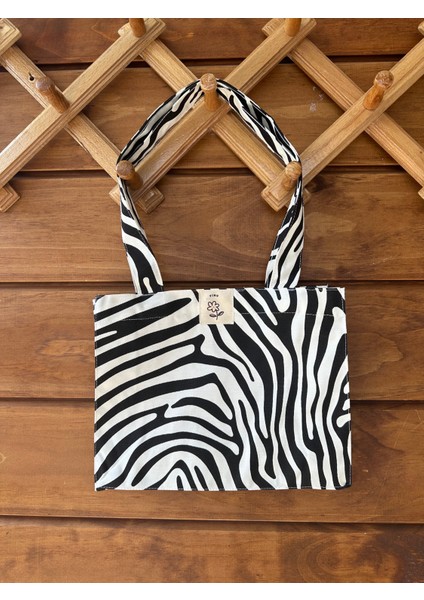 Mini Siyah Zebra Körüklü Bez Çanta