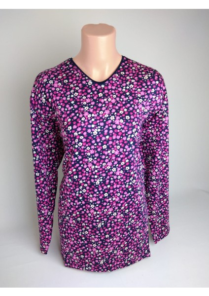 Kadın Lacivert Pembe V Yaka Uzun Kollu Yanları Yırtmaçlı Yazlık Viskon Likralı Anne Penye Tişört Bluz fiyatları