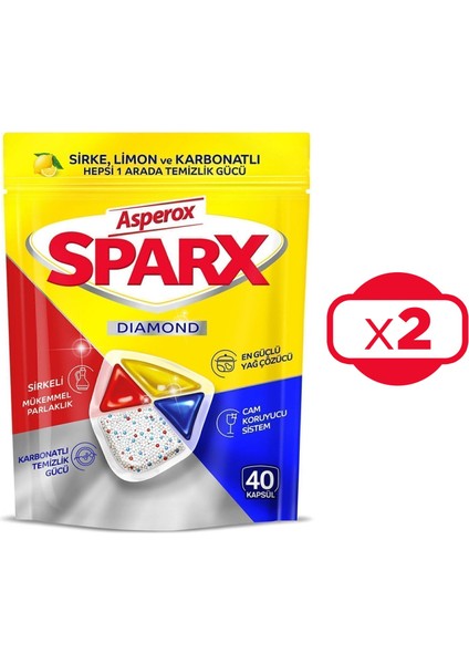 Sparx Diamond Bulaşık Makinesi Kapsülü 40'lı x 2 Adet