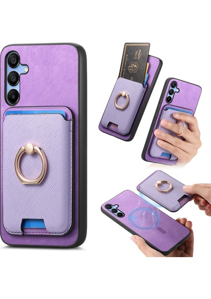 Samsung Galaxy A15 4g / 5g Manyetik Kart Tutucu Kickstand Deri + Tpu Telefon Kapağı (Yurt Dışından)