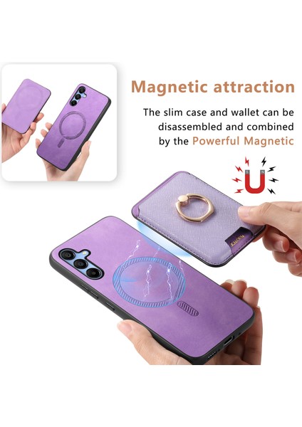 Samsung Galaxy A15 4g / 5g Manyetik Kart Tutucu Kickstand Deri + Tpu Telefon Kapağı (Yurt Dışından)