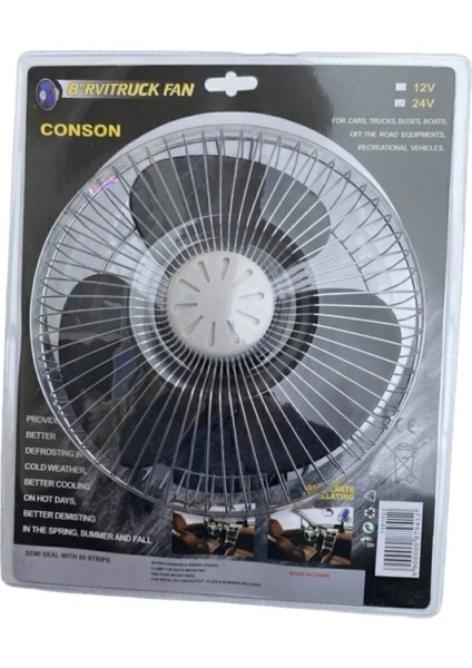 Kamyon ve Tır Uyumlu 24VOLT 'açıklamayı Okuyunuz'dönerli Vantilatör Vantuzlu Pervane Nikel 8'' 22 cm