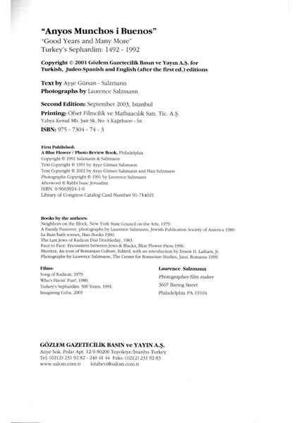 Anyos Munchos I Buenos “good Years And Many More” Turkey's Sephardim 1492-1992
