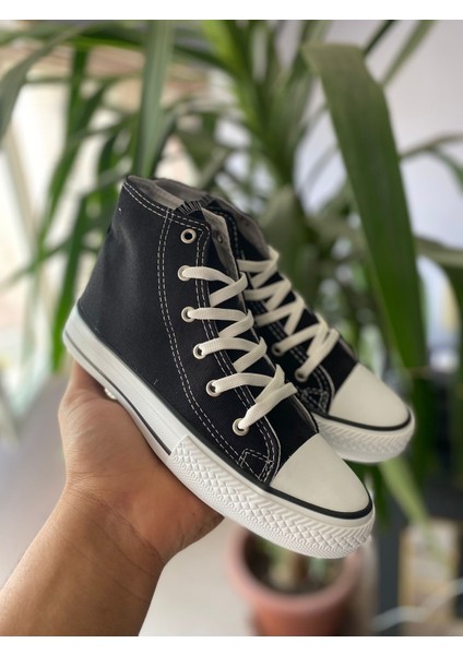 Siyah Uzun Keten Bilekli Spor Ayakkabı Günlük Sneaker