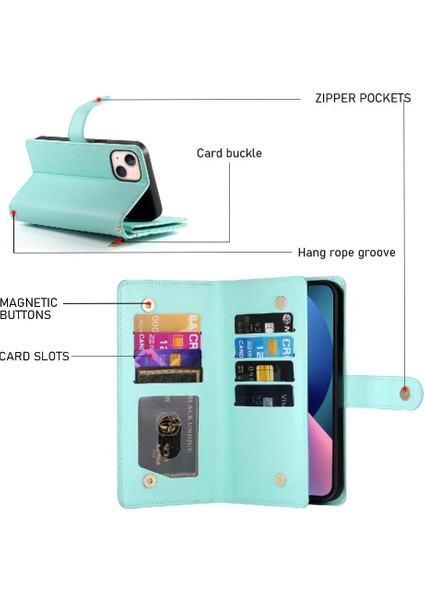IPhone 13 Mini Çok Fonksiyonlu Kart Yuvaları Bilek Kayışı Cüzdan Için Flip Case (Yurt Dışından) indirimleri