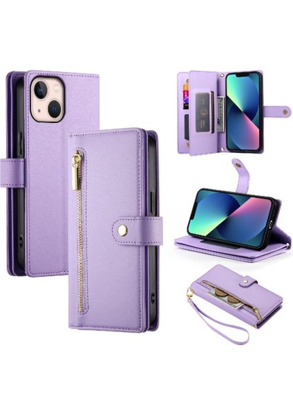 IPhone 13 Mini Çok Fonksiyonlu Kart Yuvaları Bilek Kayışı Cüzdan Için Flip Case (Yurt Dışından)