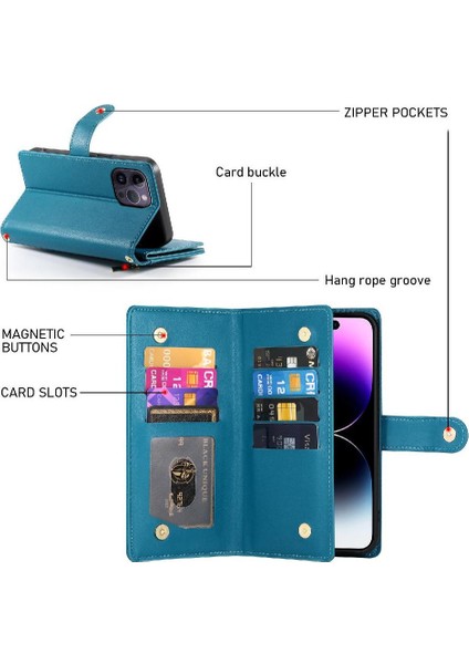 IPhone 14 Için Flip Case Pro Max Bilek Kayışı Kickstand Cüzdan Bölmesi (Yurt Dışından)