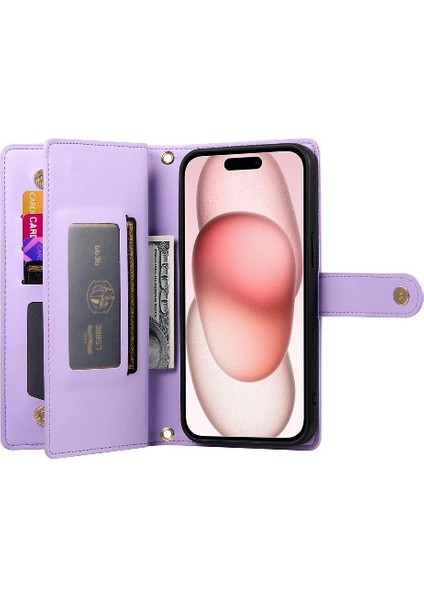 IPhone 15 Bilek Kayışı Kickstand Çok Fonksiyonlu Kart Yuvaları Için Flip Case (Yurt Dışından) modelleri