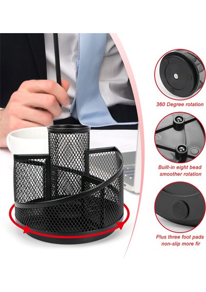 Masa Için Kalem Tutucu, Mesh Masa Düzenleyici, 360 Derece Dönen Dönen Siyah Metal Mesh Masaüstü Organizatör, 5 Bölme (Yurt Dışından)