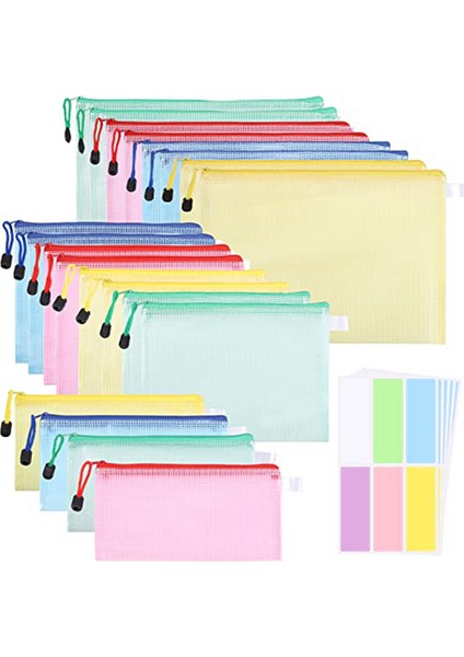 20'li Paket Evrak Çantası A4+A5+A6, Dosya Klasörü Plastik Fermuarlı Cep Fermuarlı Cep Fermuarlı Örgü Kese (4 Renk) (Yurt Dışından)