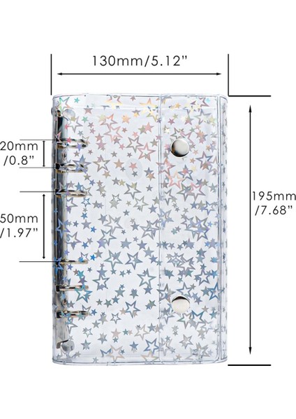 A6 Bütçe Bağlayıcı Kapak Şeffaf Pvc 6 Halka Bağlayıcı Glitter Yıldız Doldurulabilir Dizüstü Kabuk Koruyucu 2 Snaps ile (Yurt Dışından) fiyatları