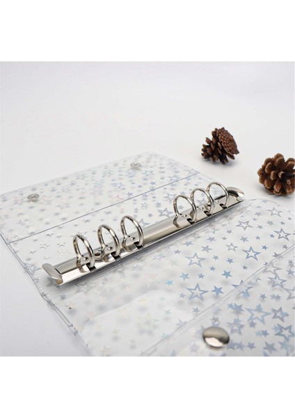 A6 Bütçe Bağlayıcı Kapak Şeffaf Pvc 6 Halka Bağlayıcı Glitter Yıldız Doldurulabilir Dizüstü Kabuk Koruyucu 2 Snaps ile (Yurt Dışından) fırsatları